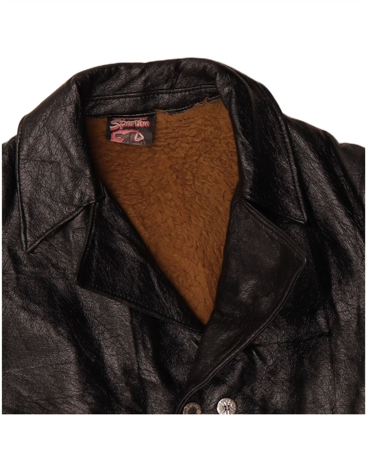Giacca in pelle Sherpa da uomo VINTAGE UK 38 media nera
