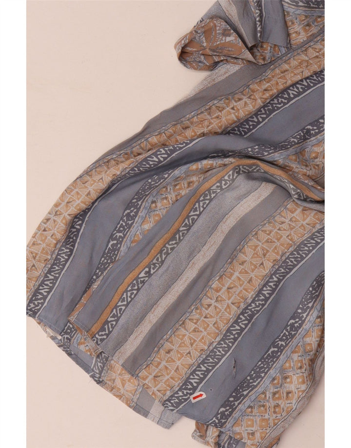 GREEN LEAVES Camicia a maniche corte da uomo Large in viscosa geometrica blu