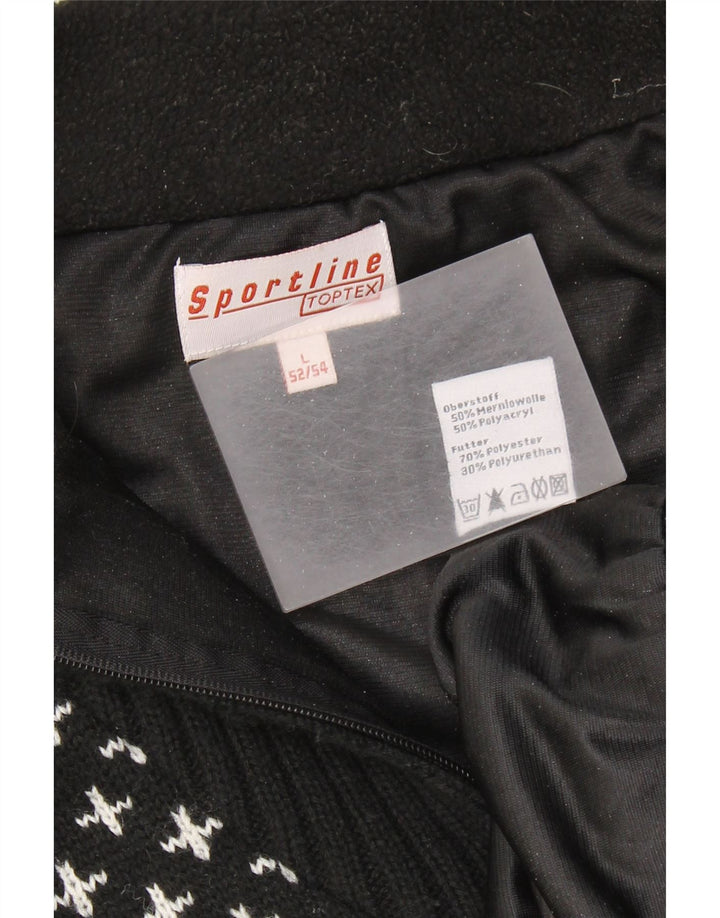 Maglione da uomo VINTAGE con zip e collo IT 52/54 Large Black Fair Isle