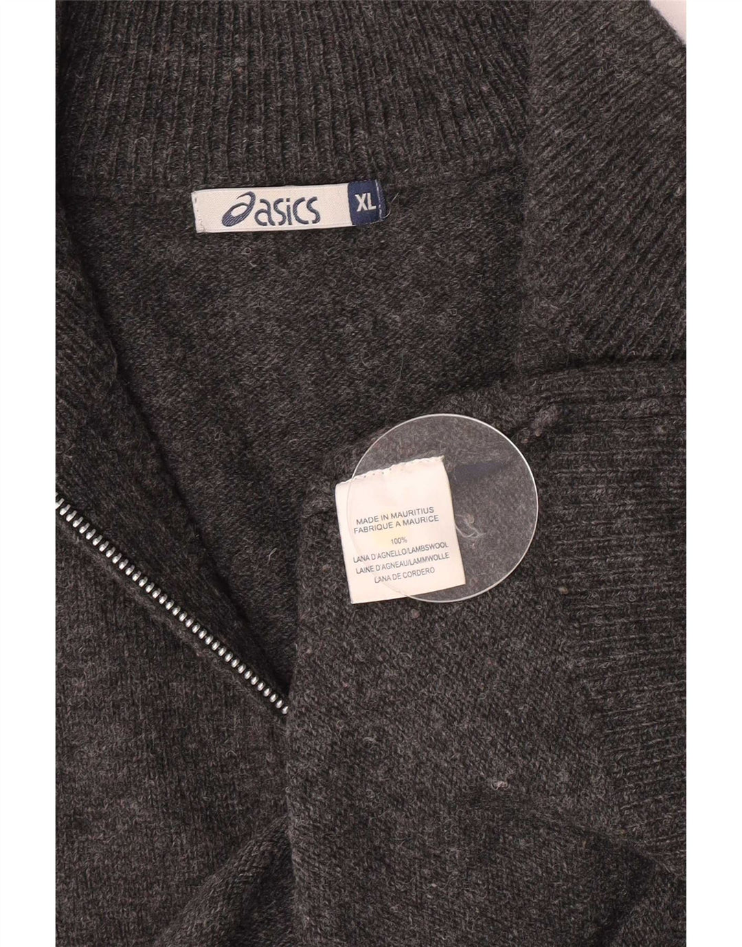 Maglione Asics da uomo con zip e collo XL in lana d'agnello grigia