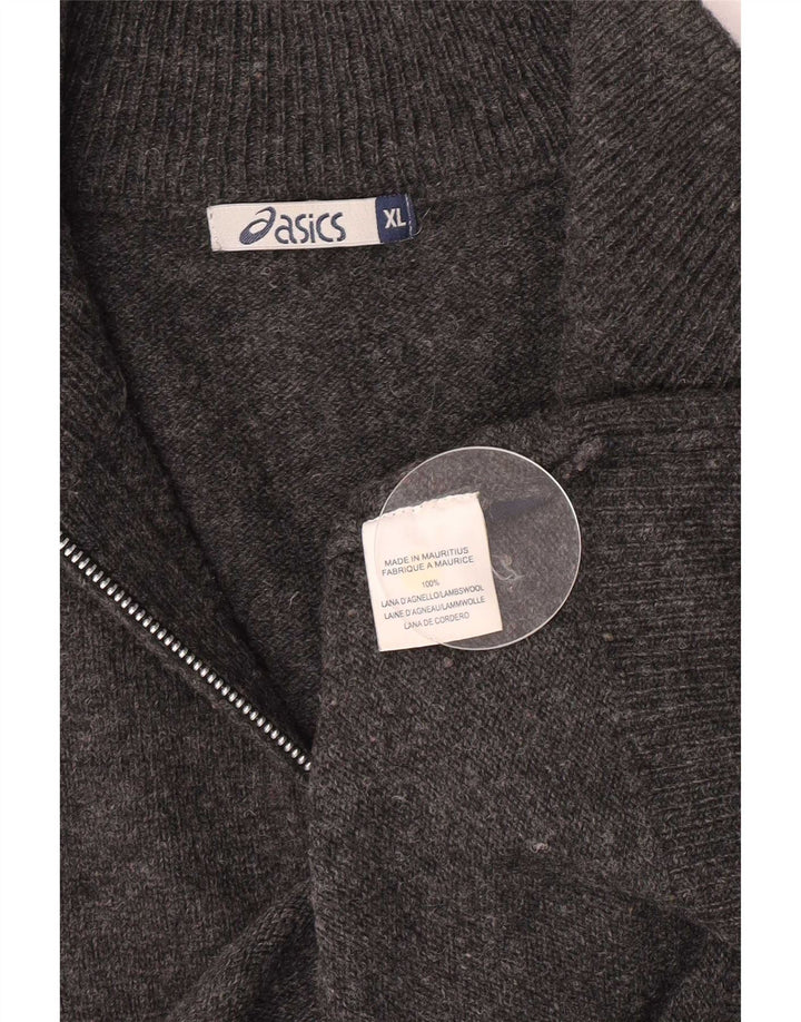 Maglione Asics da uomo con zip e collo XL in lana d'agnello grigia
