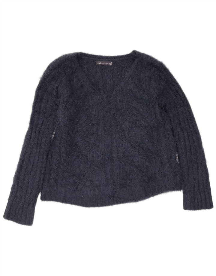 Maglione maglione con scollo a V da donna Marks & Spencer UK 14 medio blu navy