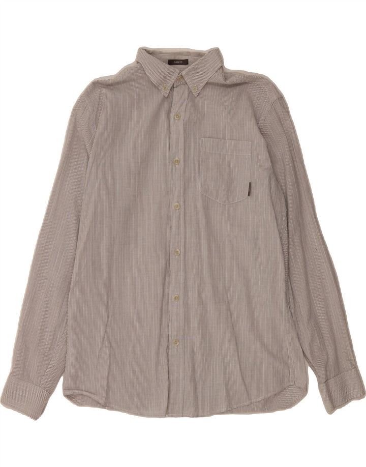 EDDIE BAUER Mens Classic Fit Shirt Medium Grey Striped Cotton Vintage Eddie Bauer and Second-Hand Eddie Bauer from Messina Hembry 