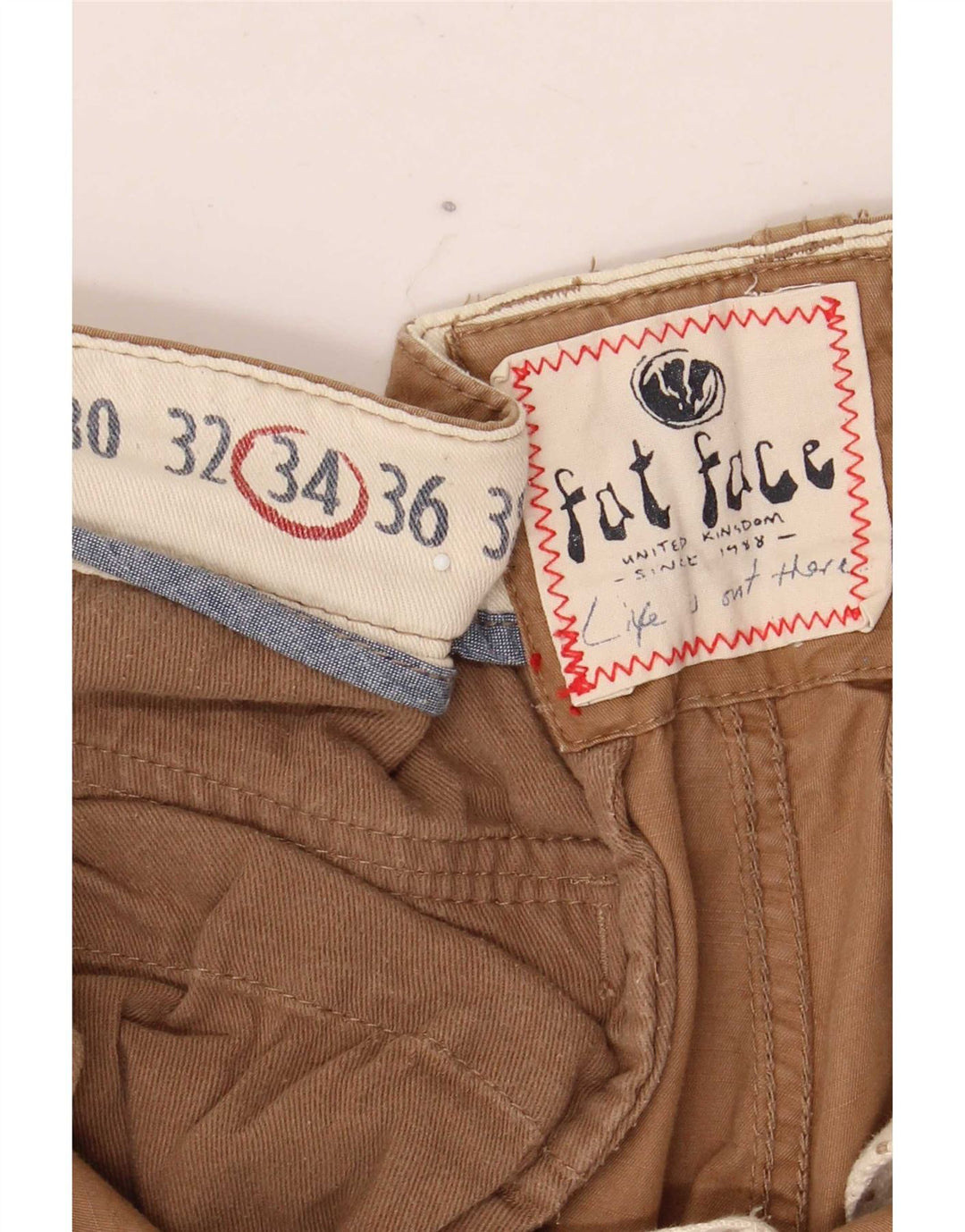 Pantaloncini cargo da uomo Fat Face W34 Large in cotone marrone