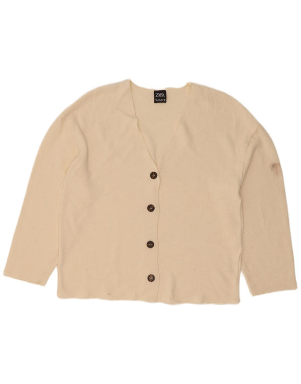 Top cardigan da donna Zara UK 14 viscosa bianco sporco medio