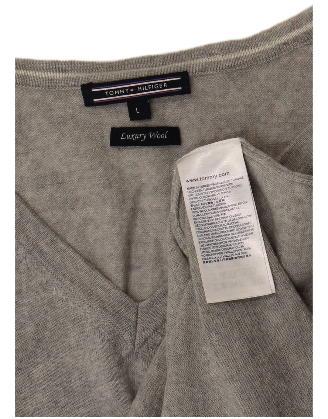 Maglione maglione con scollo a V da donna Tommy Hilfiger UK 14 grande lana grigia