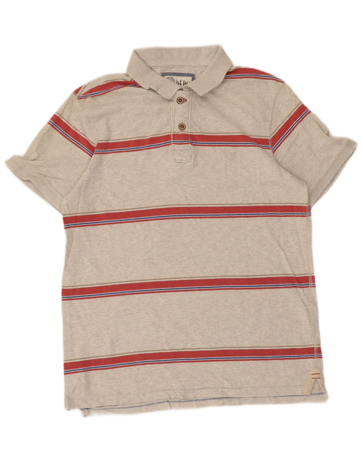 Polo da uomo Fat Face piccola in cotone a righe grigie