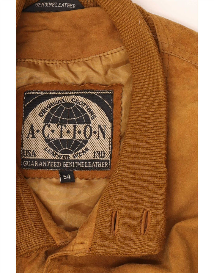 Giubbotto bomber vintage in pelle scamosciata da uomo IT 54 2XL in pelle beige