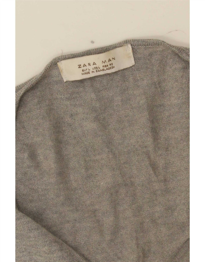 Maglione Zara da uomo con scollo a V grande grigio