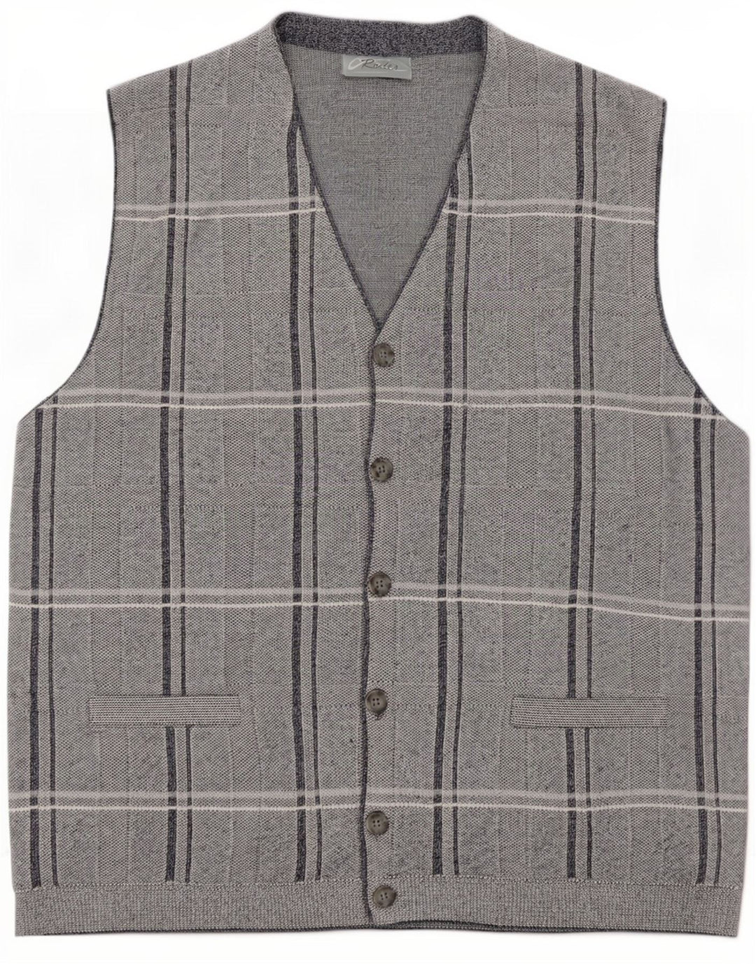 Maglione cardigan senza maniche da uomo Rodes, acrilico a quadri grigio medio