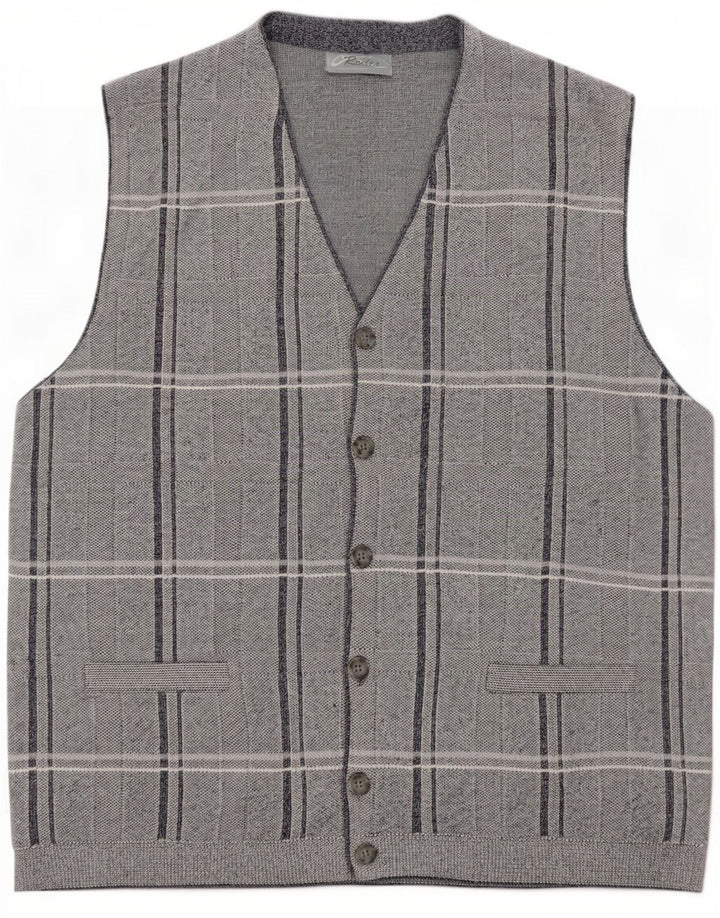 Maglione cardigan senza maniche da uomo Rodes, acrilico a quadri grigio medio
