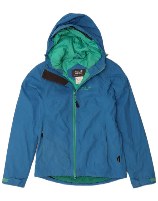 JACK WOLFSKIN Giacca a vento con cappuccio da donna UK 8 Small Blu Poliammide
