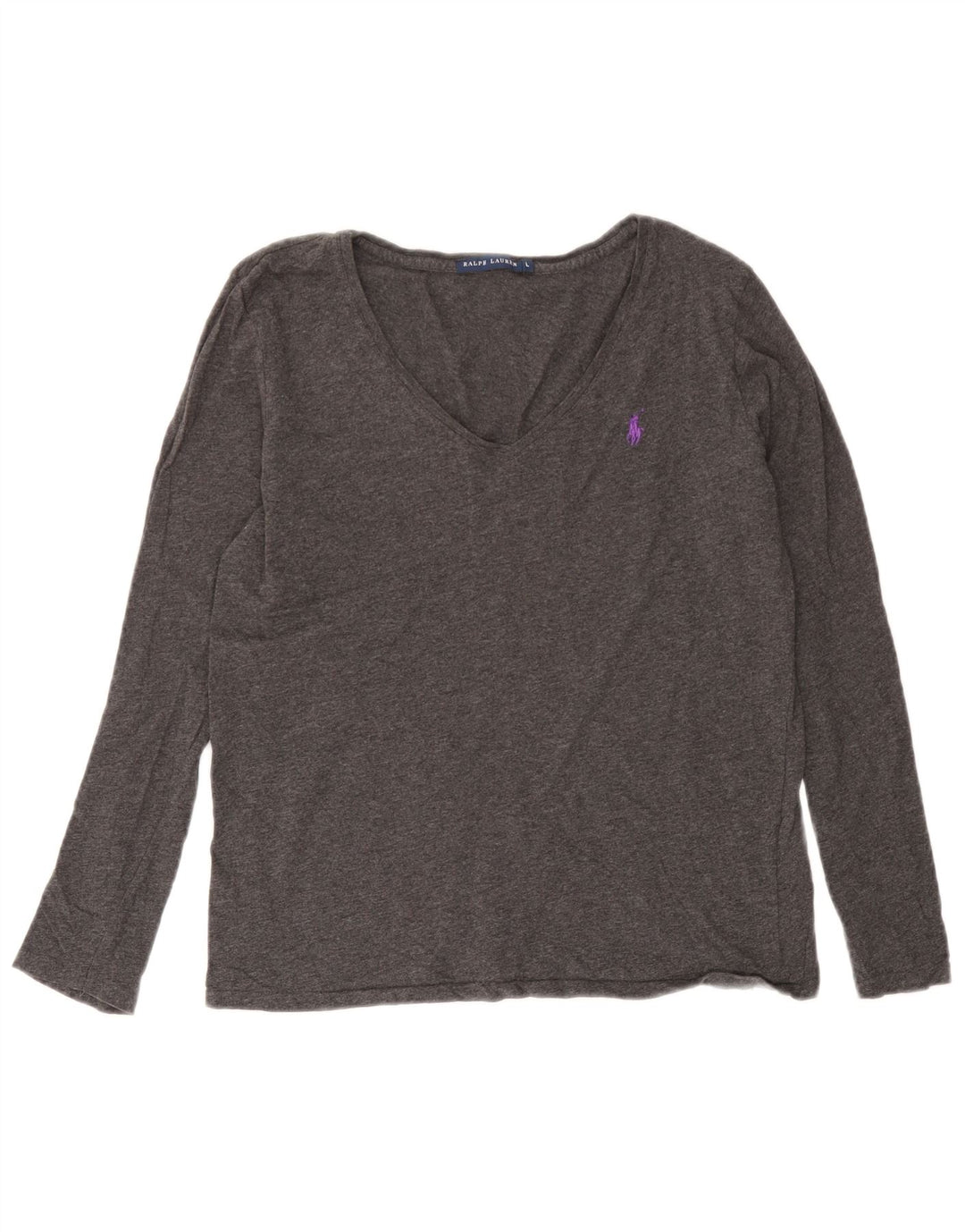 Top da donna a maniche lunghe Ralph Lauren UK 14 grande cotone grigio