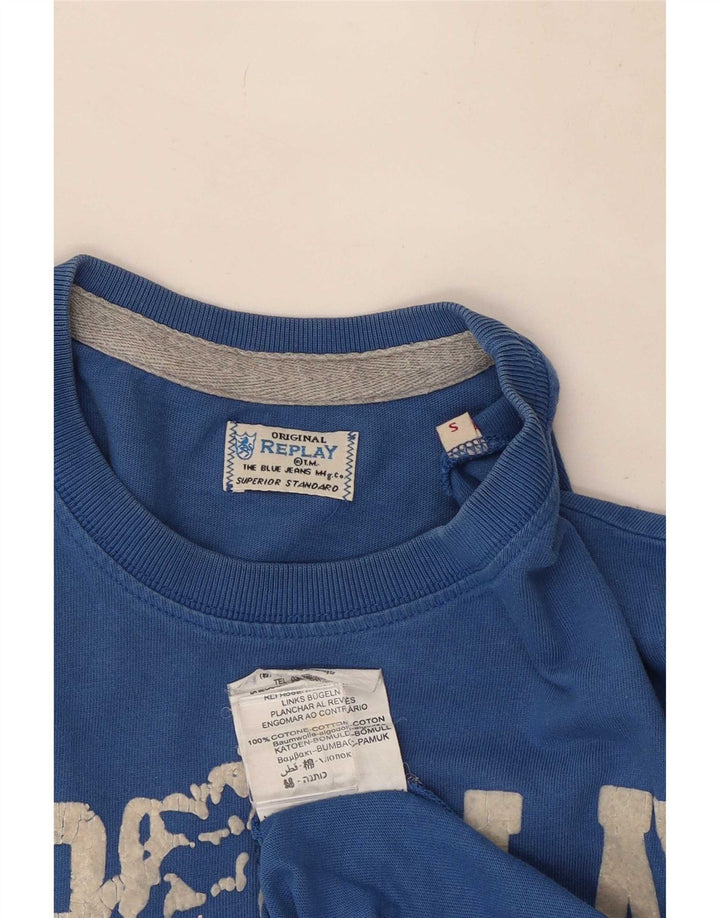 T-shirt grafica da uomo Replay Top piccola in cotone blu