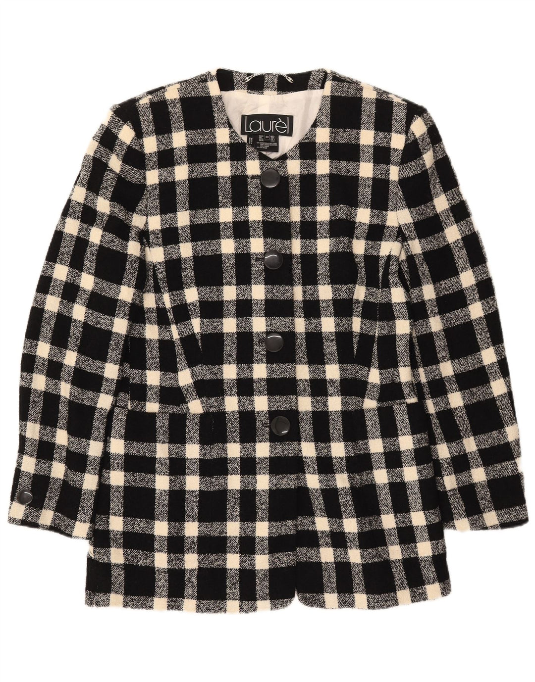 LAUREL Womens 4 Button Blazer Jacket EU 38 Medium Black Gingham Wool
