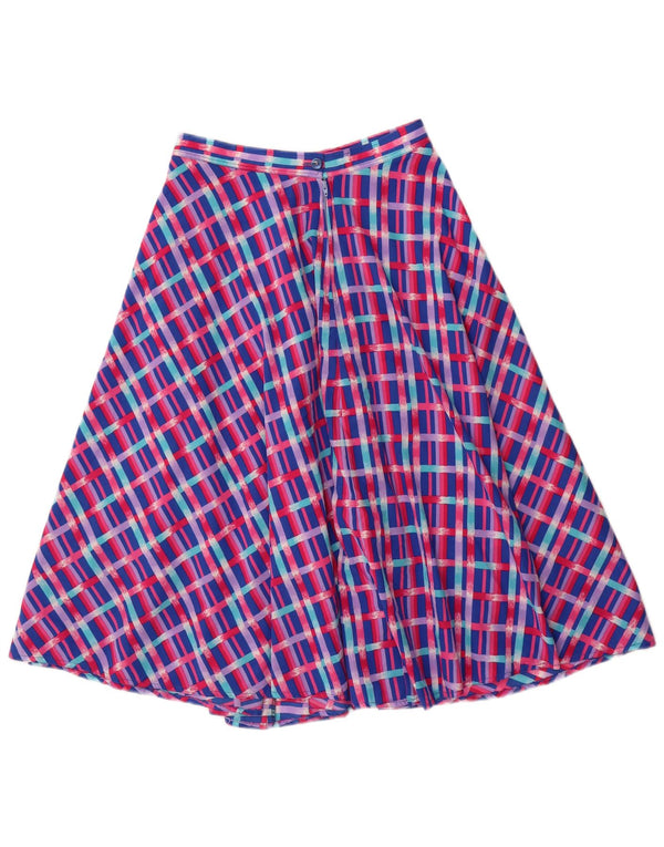 Gonna a trapezio a vita alta da donna VINTAGE W26 piccolo quadretto blu