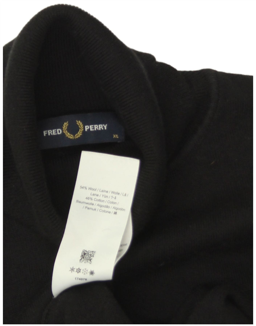 Maglione maglione a collo alto da uomo Fred Perry XL in lana nera