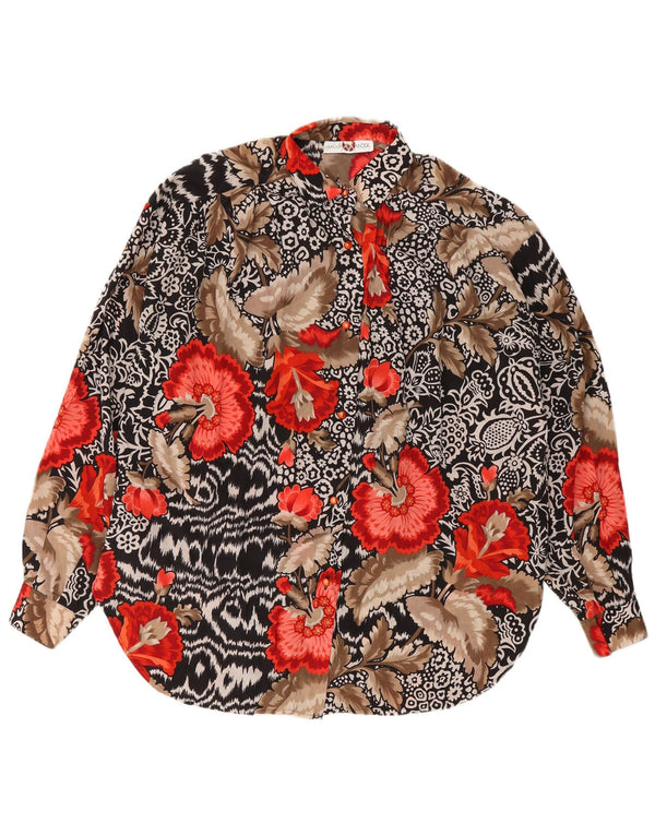 Camicetta a camicia lunga da donna vintage UK 10 Piccolo floreale multicolore