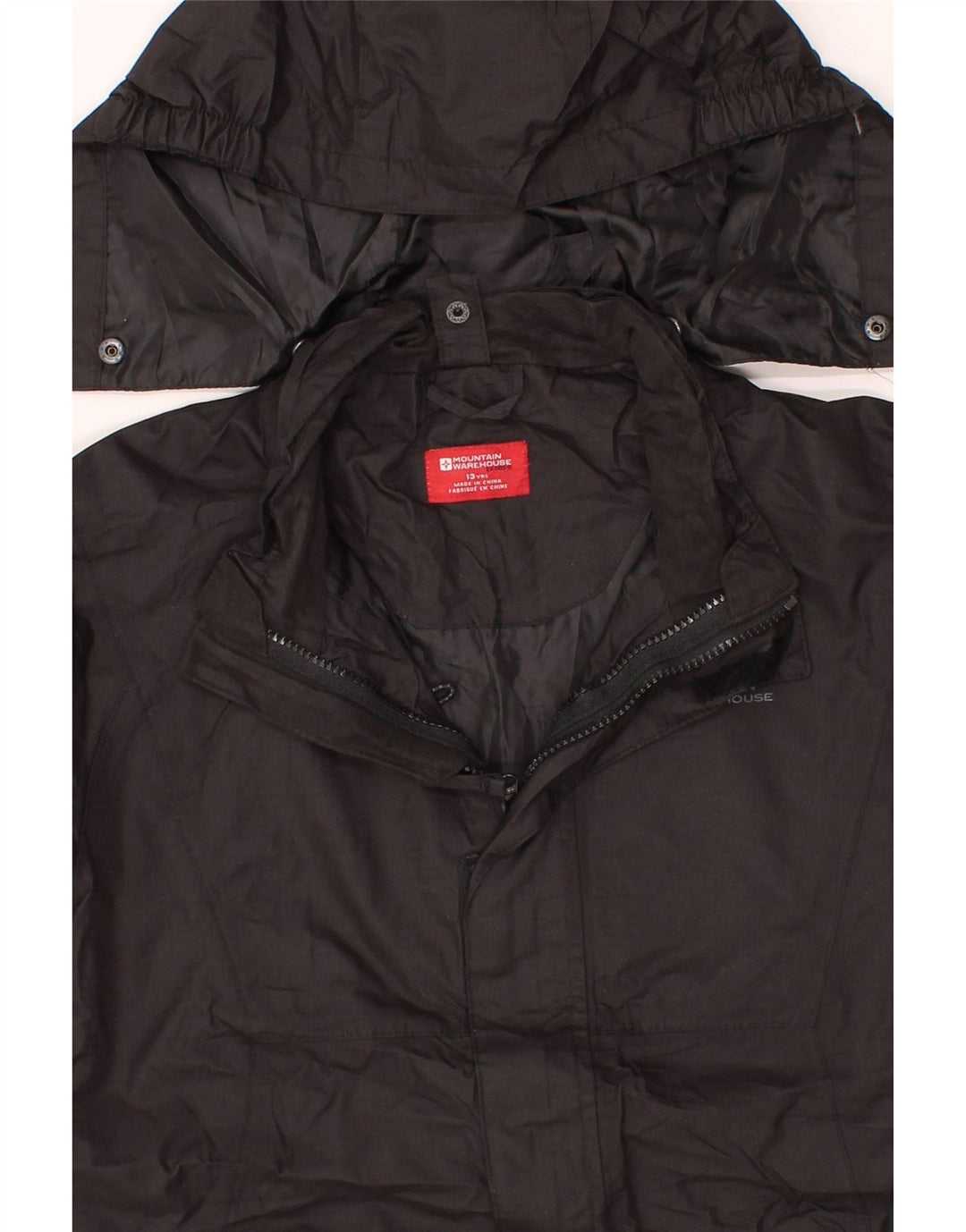 MOUNTAIN WAREHOUSE Boys Hooded Windbreaker Jacket 12-13 Years Black Vintage Mountain Warehouse and Second-Hand Mountain Warehouse from Messina Hembry 