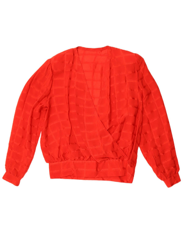 Top camicetta a maniche lunghe da donna vintage UK 14 quadri rossi medi