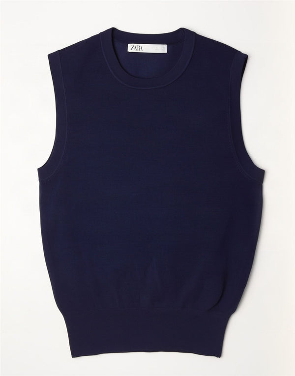 Canottiera da donna Zara UK 14 grande in viscosa blu navy