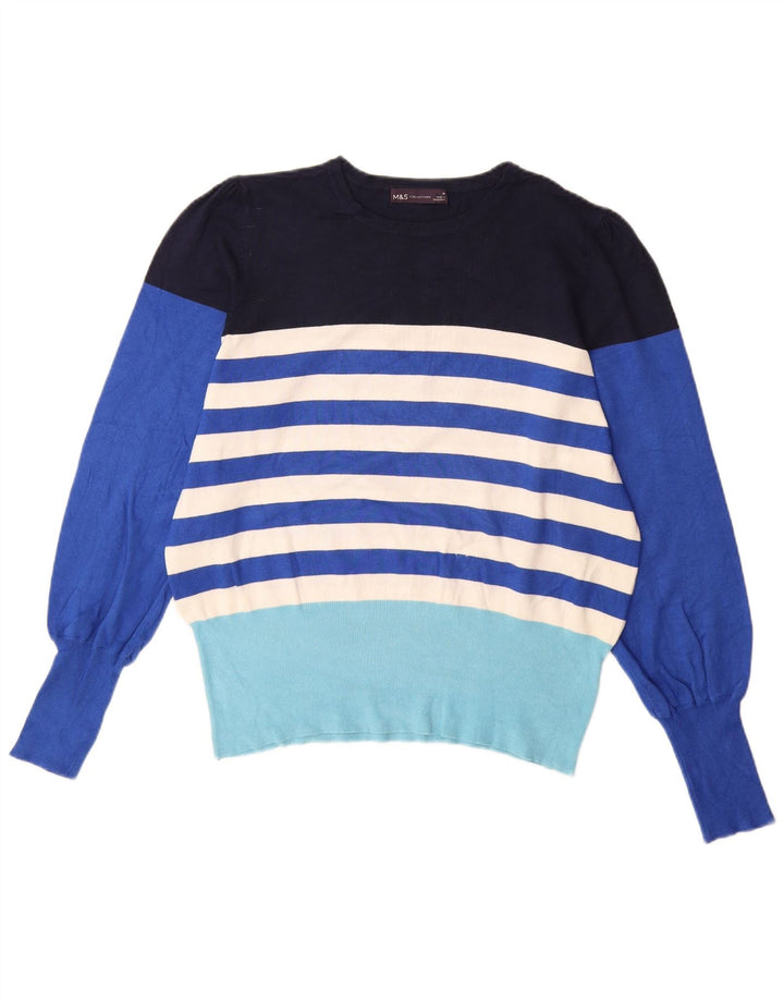 MARKS & SPENCER Maglione da donna con scollo a barca UK 16 Grandi strisce blu