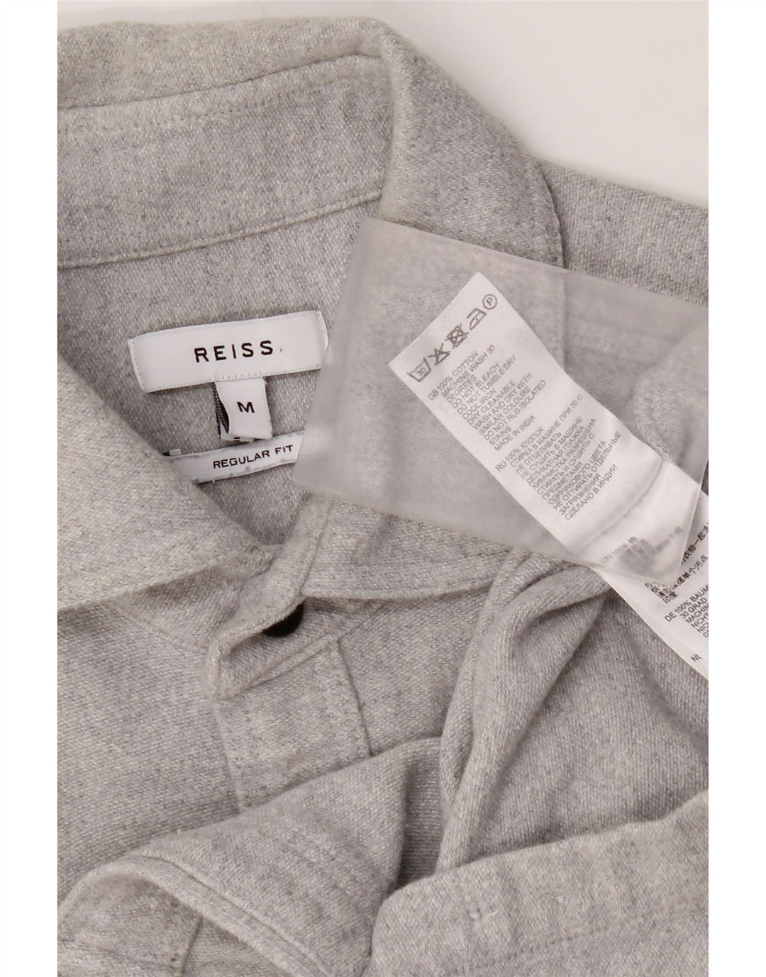 Camicia Reiss da uomo in flanella vestibilità regolare in cotone grigio medio