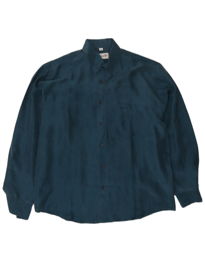 Camicia da uomo Reporter taglia 40 media in seta blu navy