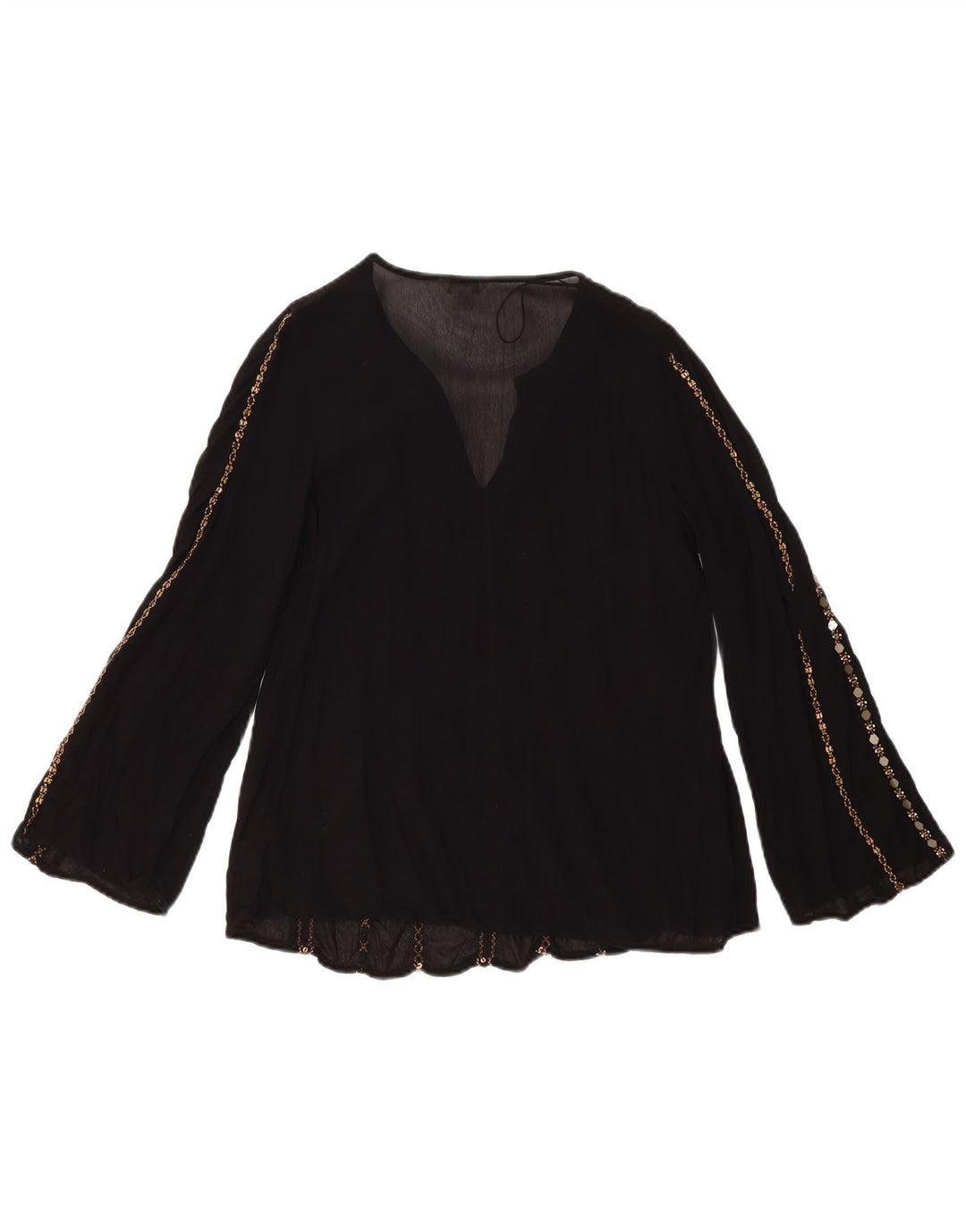 MONSOON Camicetta a maniche lunghe da donna UK 8 piccola viscosa nera
