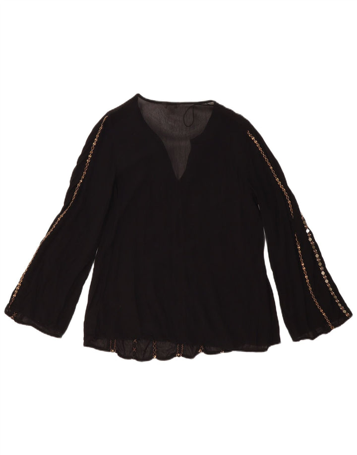 MONSOON Camicetta a maniche lunghe da donna UK 8 piccola viscosa nera