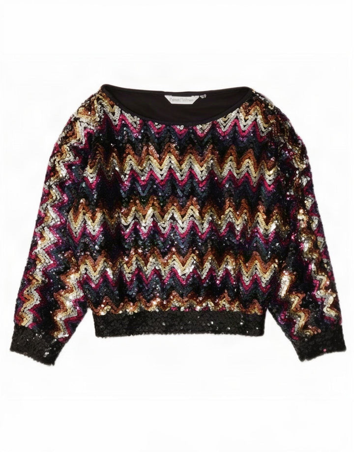 Camicetta vintage con paillettes da donna Top EU 38 Chevron medio multicolore