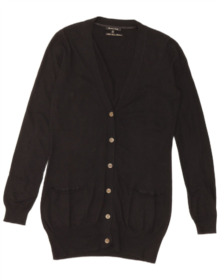 Massimo Dutti Maglione cardigan lungo da donna UK 10 piccolo seta nera