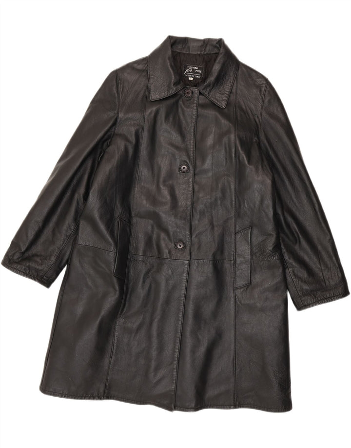 Cappotto in pelle oversize da donna vintage UK 10 piccolo in pelle nera