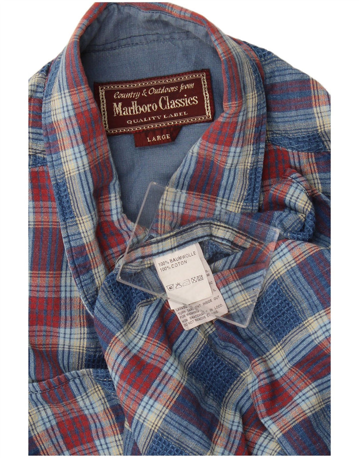 Camicia da uomo Marlboro Classics in cotone a quadri grandi blu