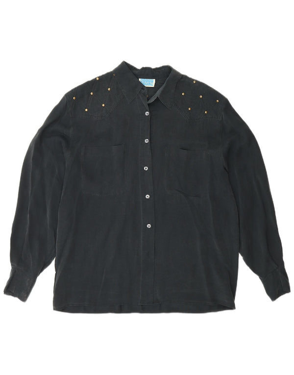 Witty Girl Womens Shirt UK 14 Medium Black Silk