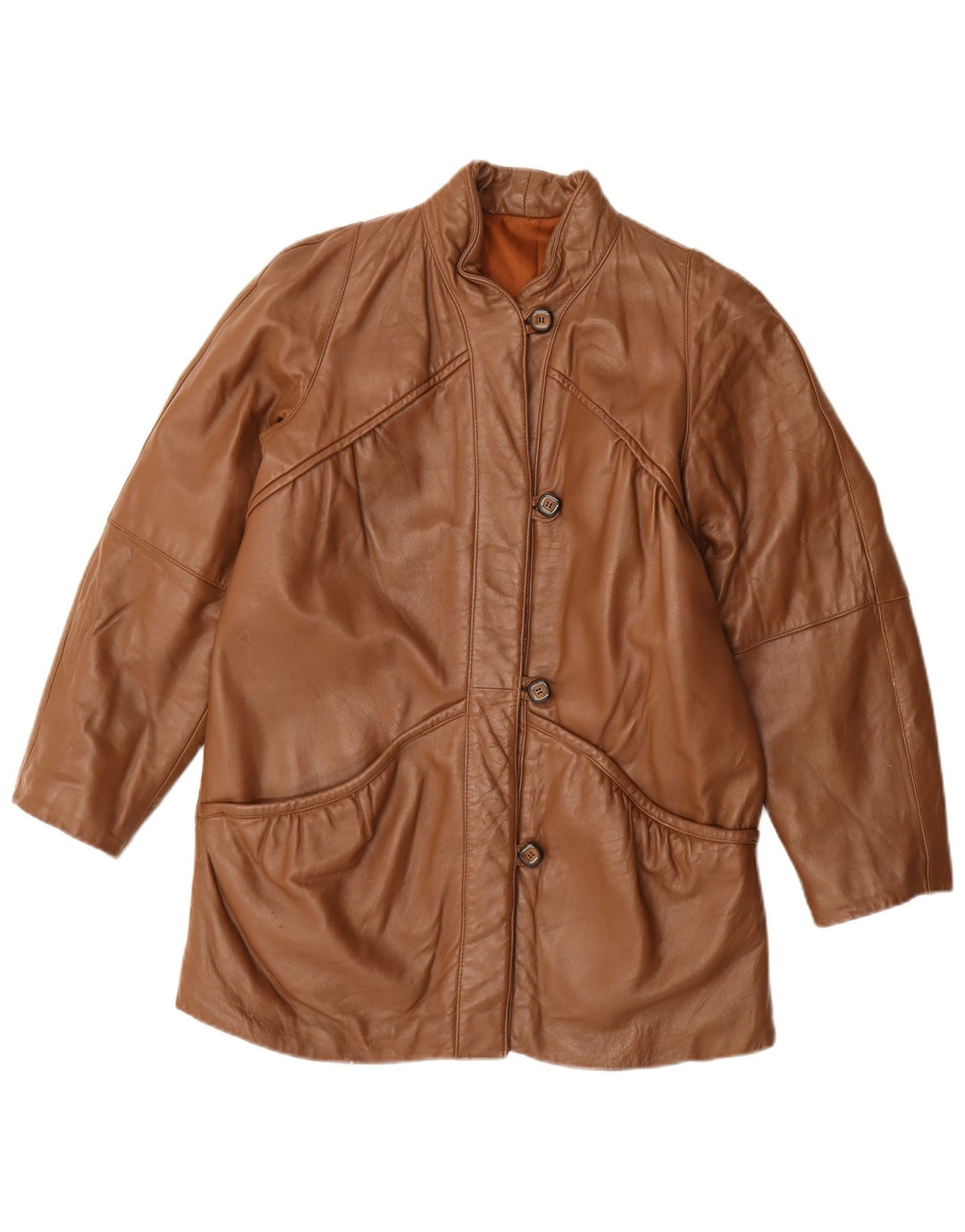 Giacca in pelle da donna vintage IT 42 in pelle marrone medio