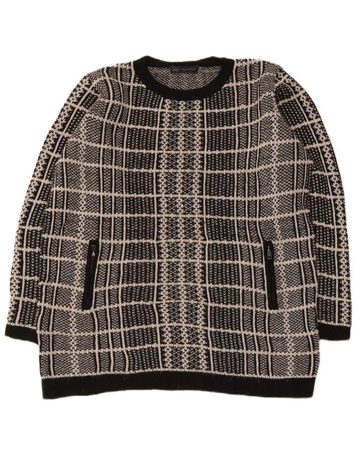 MARKS & SPENCER Maglione maglione girocollo da donna UK 16 Grandi quadri neri