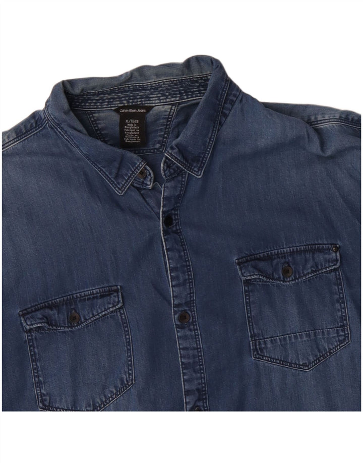 CALVIN KLEIN JEANS Camicia di jeans da uomo XL Blu Cotone