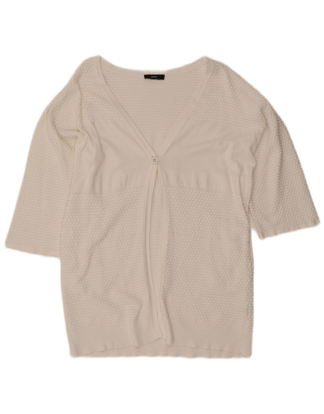 Diesel Maglione cardigan oversize con maniche a 3/4 da donna UK 10 piccolo bianco