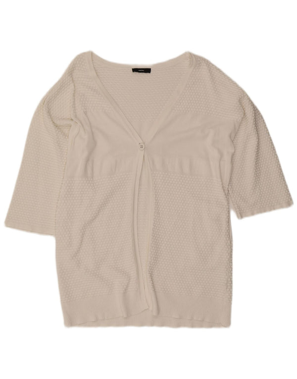 Diesel Maglione cardigan oversize con maniche a 3/4 da donna UK 10 piccolo bianco