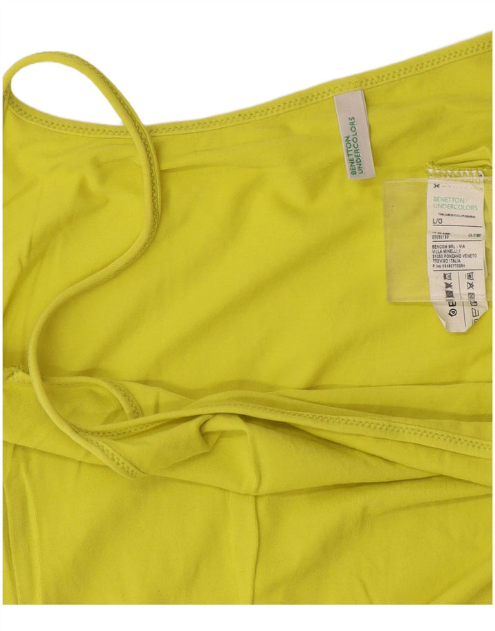 Canottiera corta da donna Benetton UK 14 grande cotone giallo