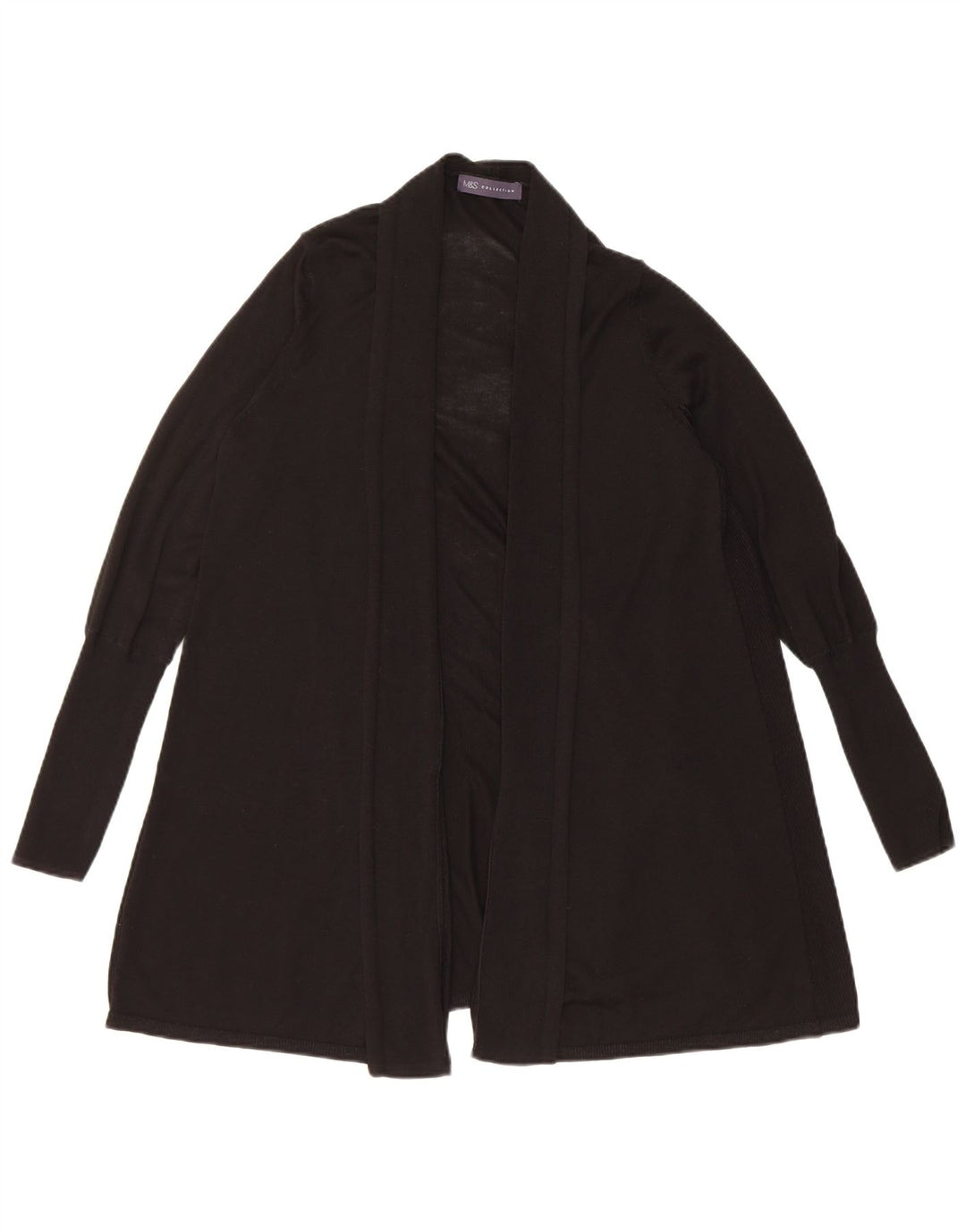 Maglione cardigan aperto lungo da donna Marks & Spencer UK 12 medio nero