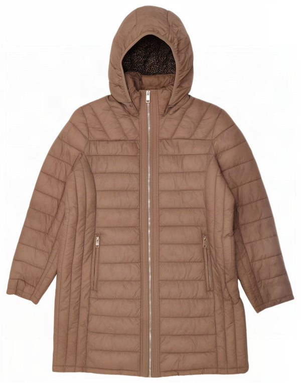 Cappotto imbottito con cappuccio da donna Michael Kors UK 18 XL nylon marrone