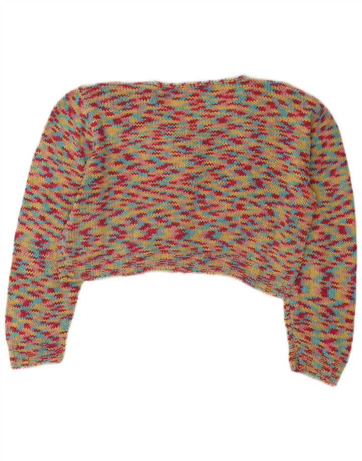 Maglione cardigan corto da donna vintage UK 14 medio multicolore screziato