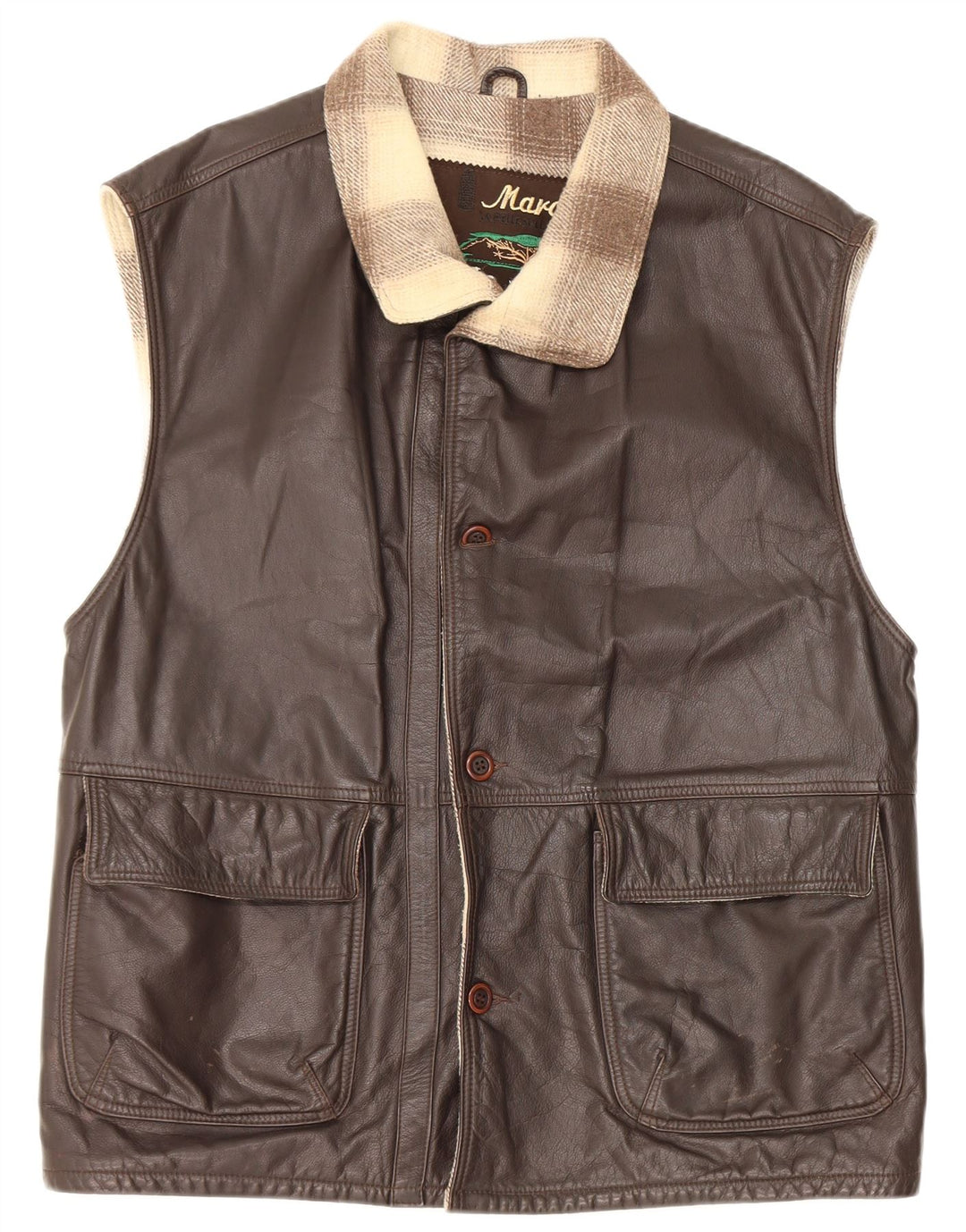 Gilet in pelle da uomo vintage IT 48 in pelle color block marrone medio