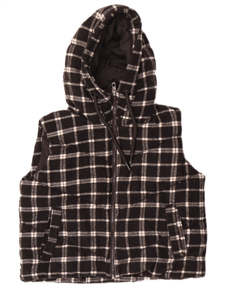 Gilet imbottito con cappuccio corto oversize da donna Zara UK 14 medio nero a quadri