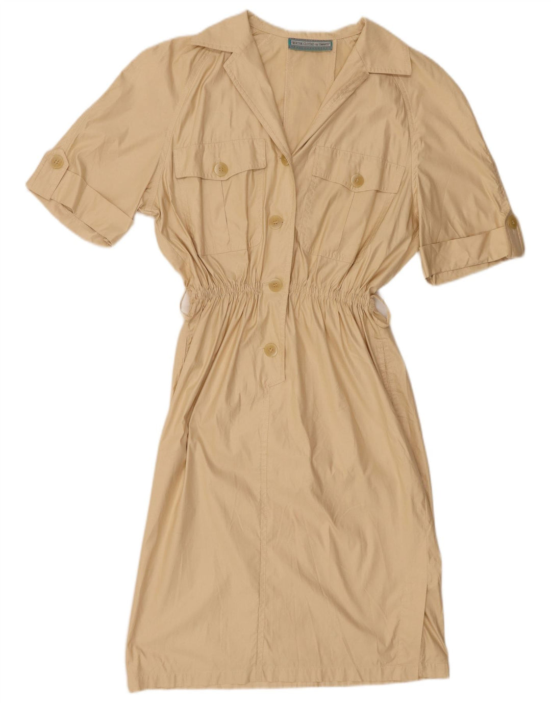 Abito camicia pullover a maniche corte da donna vintage UK 14 Beige medio