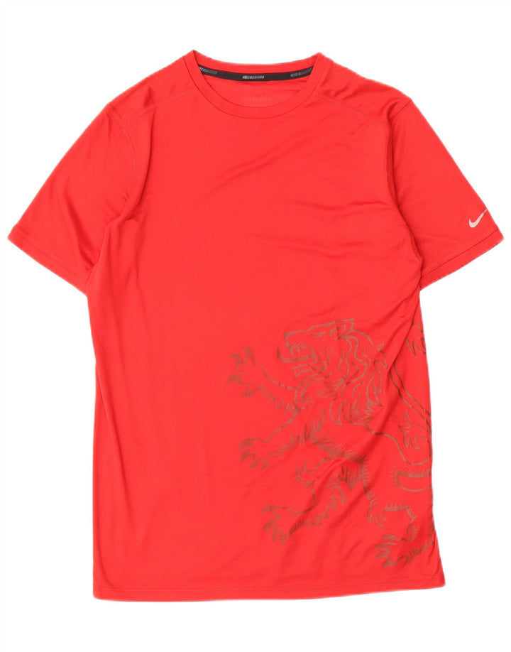 T-shirt grafica Nike Dri Fit da uomo, top in poliestere rosso medio