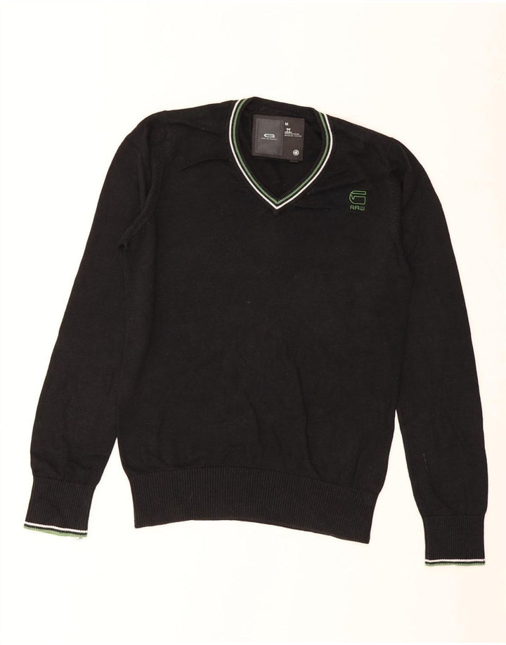 Maglione da uomo con scollo a V G-STAR in cotone a righe nere medie