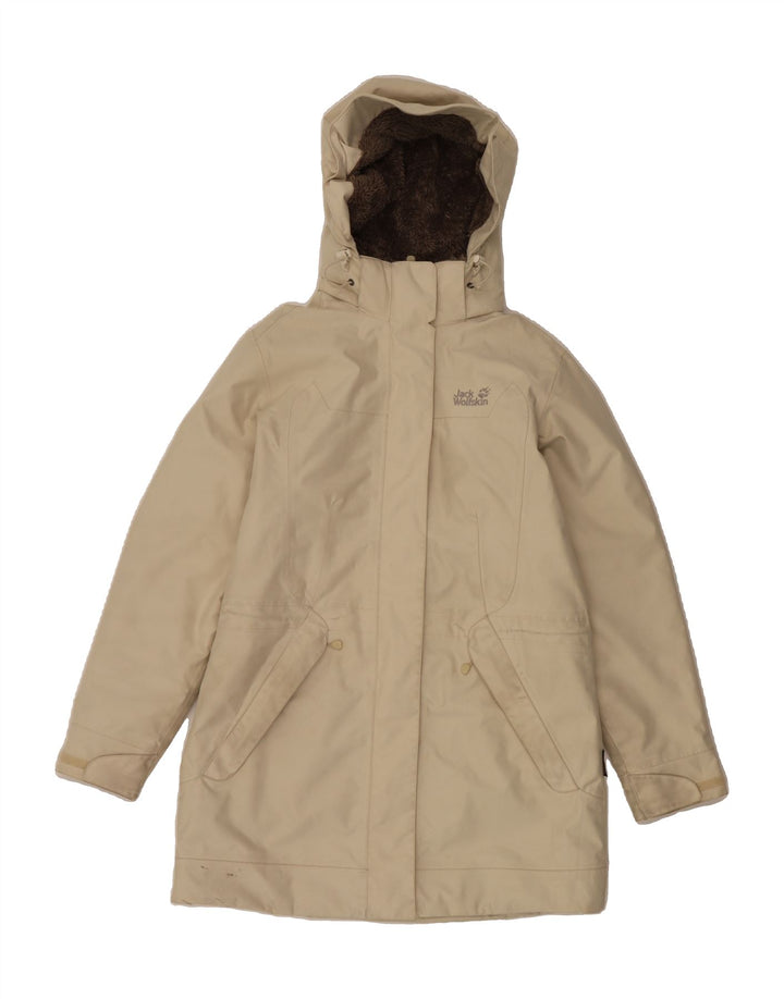 JACK WOLFSKIN Womens Hooded Windbreaker Coat UK 12/14 Medium Off White Vintage Jack Wolfskin and Second-Hand Jack Wolfskin from Messina Hembry 